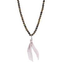 ANCHOR & CREW Men's Luke Silver, Stone & Cotton Voile SKINNY Necklace x Wrap Bracelet in Brown | Size: 22 inches