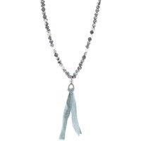 ANCHOR & CREW Men's Luke Silver, Stone & Cotton Voile SKINNY Necklace x Wrap Bracelet in Grey | Size: 18 inches