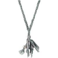 ANCHOR & CREW Men's Marcus Silver, Stone & Braided Cotton Voile SKINNY Necklace x Wrap Bracelet in Grey