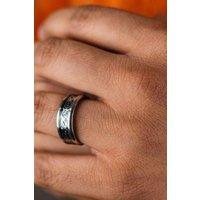 The Colourful Aura Men's Tungsten Dragon Unisex Pattern Steel Thick cuff silver band ring in Black | Size: 12