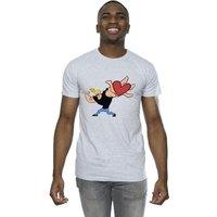 Johnny Bravo Men's Heart Present T-Shirt in Grey | Size: 4XL