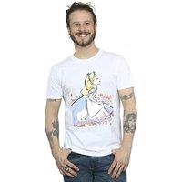Disney Men's Alice In Wonderland Sketch Flowers T-Shirt in White | Size: Small