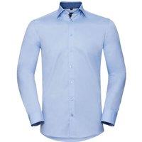 Russell Men's Contrast Herringbone Stitch Tailored Long-Sleeved Formal Shirt in Light Blue | Size: 14.5 in