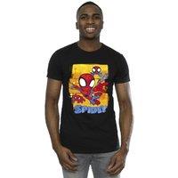 Marvel Men's Spidey & His Amazing Friends Flying T-Shirt in Black | Size: 3XL