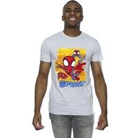 Marvel Men's Spidey & His Amazing Friends Flying T-Shirt in Grey | Size: 4XL