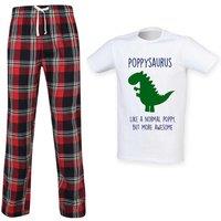 60 SECOND MAKEOVER Men's Poppy Dinosaur Tartan Pyjama Set in Red | Size: Small