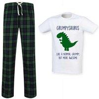 60 SECOND MAKEOVER Men's Grumpy Dinosaur Tartan Pyjama Set in Green | Size: XL