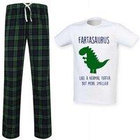 60 SECOND MAKEOVER Men's Farter Dinosaur Tartan Pyjama Set in Green | Size: Large