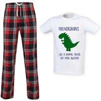 60 SECOND MAKEOVER Men's Friend Dinosaur Tartan Pyjama Set in Red | Size: XS