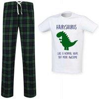 60 SECOND MAKEOVER Men's Hairy Dinosaur Tartan Pyjama Set in Green | Size: 2XL