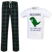 60 SECOND MAKEOVER Men's Baldy Dinosaur Tartan Pyjama Set in Green | Size: Medium