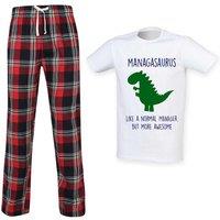 60 SECOND MAKEOVER Men's Hygienist Dinosaur Tartan Pyjama Set in Red | Size: Large