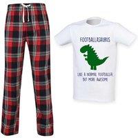 60 SECOND MAKEOVER Men's Footballer Dinosaur Tartan Pyjama Set in Red | Size: 2XL