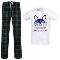 60 SECOND MAKEOVER Men's I Work Hard So My Frenchie Can Have A Better Life Pyjama Set in Green | Size: Large