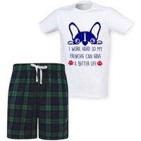 60 SECOND MAKEOVER Men's I Work Hard So My Frenchie Can Have A Better Life Pyjama Set in Green | Size: XS