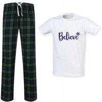 60 SECOND MAKEOVER Men's Believe Christmas Tartan Pyjama Set in Green | Size: XL