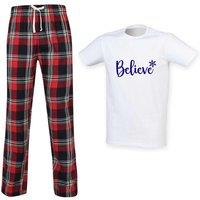 60 SECOND MAKEOVER Men's Believe Christmas Tartan Pyjama Set in Red | Size: XL