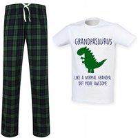 60 SECOND MAKEOVER Men's Grandpa Dinosaur Tartan Pyjama Set in Green | Size: XL