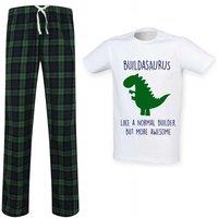 60 SECOND MAKEOVER Men's Builder Dinosaur Tartan Pyjama Set in Green | Size: XL