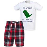 60 SECOND MAKEOVER Men's Builder Dinosaur Christmas Pyjama Set in Red | Size: Medium