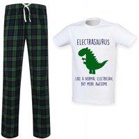 60 SECOND MAKEOVER Men's Electrician Dinosaur Tartan Pyjama Set in Green | Size: Small