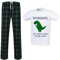 60 SECOND MAKEOVER Men's Mechanic Dinosaur Tartan Pyjama Set in Green | Size: Large