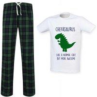 60 SECOND MAKEOVER Men's Chef Dinosaur Tartan Pyjama Set in Green | Size: 2XL