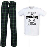 60 SECOND MAKEOVER Men's This Is What An Awesome Dad Looks Like Tartan Pyjama Set in Green | Size: 2XL
