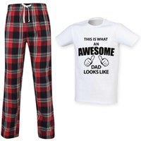 60 SECOND MAKEOVER Men's This Is What An Awesome Dad Looks Like Tartan Pyjama Set in Red | Size: XS