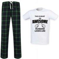 60 SECOND MAKEOVER Men's This Is What An Awesome Husband Looks Like Tartan Pyjama Set in Green | Size: Large