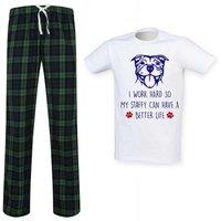 60 SECOND MAKEOVER Men's I Work Hard So My Staffy Can Have A Better Life Pyjama Set in Green | Size: 2XL