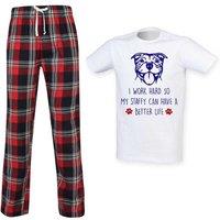 60 SECOND MAKEOVER Men's I Work Hard So My Staffy Can Have A Better Life Pyjama Set in Red | Size: Large