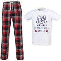 60 SECOND MAKEOVER Men's I Work Hard So My Dog Can Have A Better Life Pyjama Set in Red | Size: Small