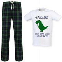 60 SECOND MAKEOVER Men's Glaziersaurus Glazier Dinosaur Tartan Pyjama Set in Green | Size: Large