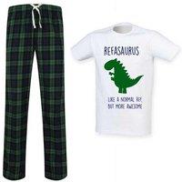 60 SECOND MAKEOVER Men's Refsaurus Ref Dinosaur Tartan Pyjama Set in Green | Size: Medium
