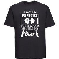 60 SECOND MAKEOVER Men's I Would Exercise But It Makes Me Spill My Beer T-Shirt in Black | Size: 2XL