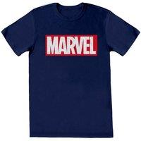 Marvel Comics Men's Box Logo Cotton T-Shirt in Navy | Size: Large