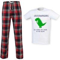 60 SECOND MAKEOVER Men's Greatgrandpasaurus Great Grandpa Dinosaur Tartan Pyjama Set in Red | Size: 2XL