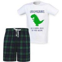60 SECOND MAKEOVER Men's Groomasaurus Groom Dinosaur Tartan Pyjama Set in Green | Size: XS