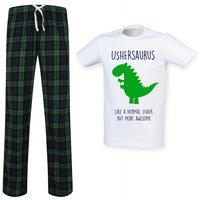 60 SECOND MAKEOVER Men's Usherasaurus Usher Dinosaur Tartan Pyjama Set in Green | Size: Large