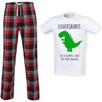 60 SECOND MAKEOVER Men's Usherasaurus Usher Dinosaur Tartan Pyjama Set in Red | Size: Small
