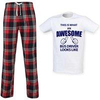 60 SECOND MAKEOVER Men's This Is What An Awesome Bus Driver Looks Like Tartan Pyjama Set in Red | Size: 2XL