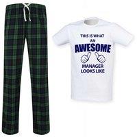 60 SECOND MAKEOVER Men's This Is What An Awesome Manager Looks Like Tartan Pyjama Set in Green | Size: Small