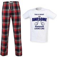 60 SECOND MAKEOVER Men's This Is What An Awesome Manager Looks Like Tartan Pyjama Set in Red | Size: XS