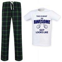60 SECOND MAKEOVER Men's This Is What An Awesome Guy Looks Like Tartan Pyjama Set in Green | Size: Medium