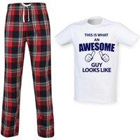 60 SECOND MAKEOVER Men's This Is What An Awesome Guy Looks Like Tartan Pyjama Set in Red | Size: Small