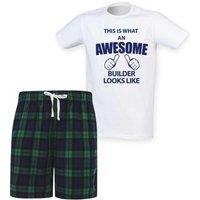 60 SECOND MAKEOVER Men's This Is What An Awesome Builder Looks Like Tartan Pyjama Set in Green | Size: Medium