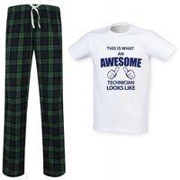 60 SECOND MAKEOVER Men's This Is What An Awesome Technician Looks Like Tartan Pyjama Set in Green | Size: Large