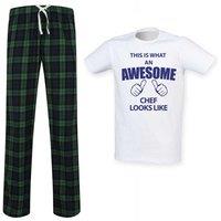 60 SECOND MAKEOVER Men's This Is What An Awesome Chef Looks Like Tartan Pyjama Set in Green | Size: 2XL