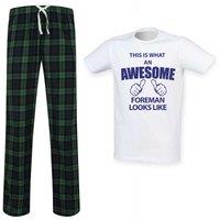 60 SECOND MAKEOVER Men's This Is What An Awesome Foreman Looks Like Tartan Pyjama Set in Green | Size: XL